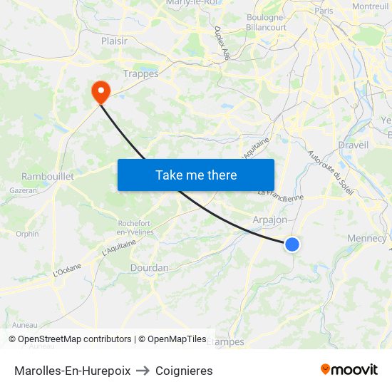 Marolles-En-Hurepoix to Coignieres map