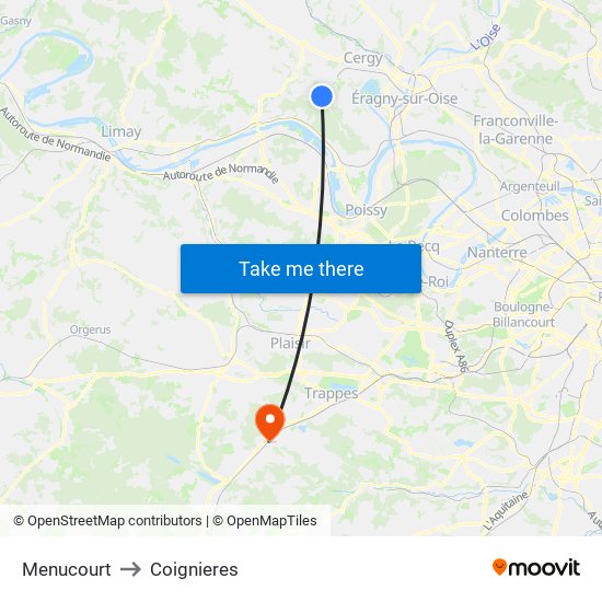 Menucourt to Coignieres map