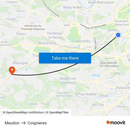 Meudon to Coignieres map