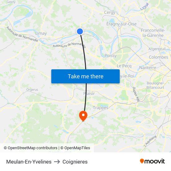 Meulan-En-Yvelines to Coignieres map