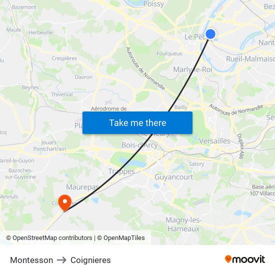 Montesson to Coignieres map