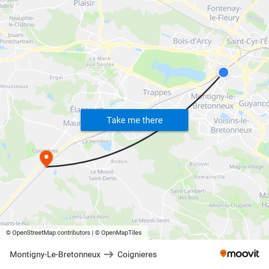 Montigny-Le-Bretonneux to Coignieres map