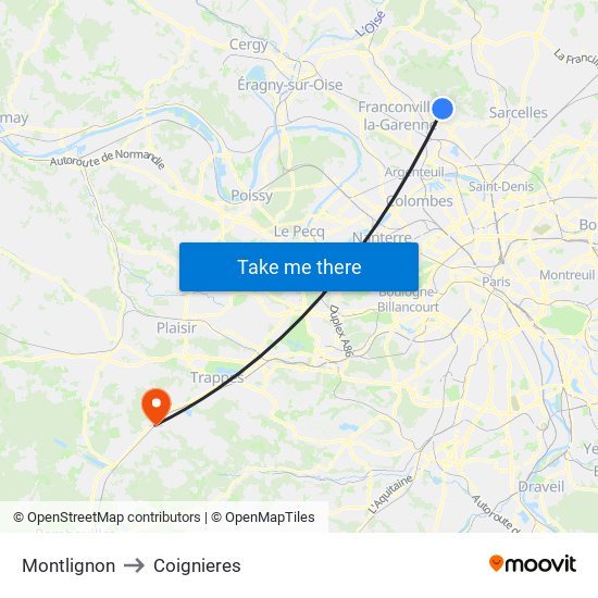 Montlignon to Coignieres map