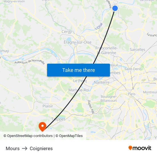 Mours to Coignieres map