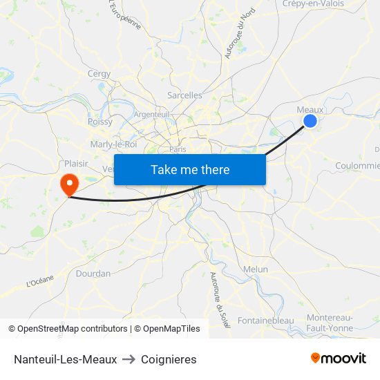 Nanteuil-Les-Meaux to Coignieres map