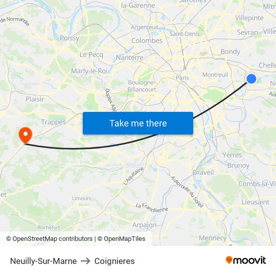 Neuilly-Sur-Marne to Coignieres map