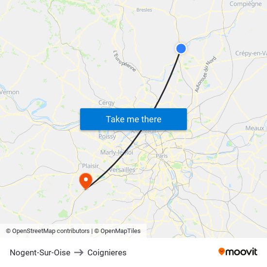 Nogent-Sur-Oise to Coignieres map