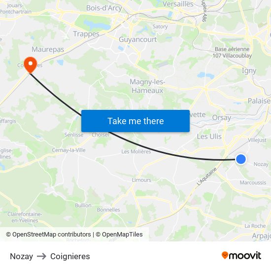 Nozay to Coignieres map