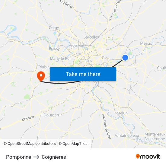 Pomponne to Coignieres map
