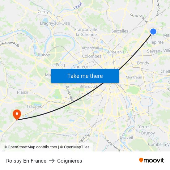 Roissy-En-France to Coignieres map