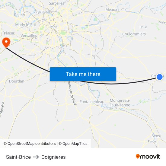 Saint-Brice to Coignieres map