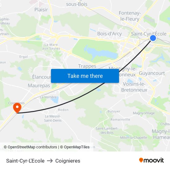 Saint-Cyr-L'Ecole to Coignieres map