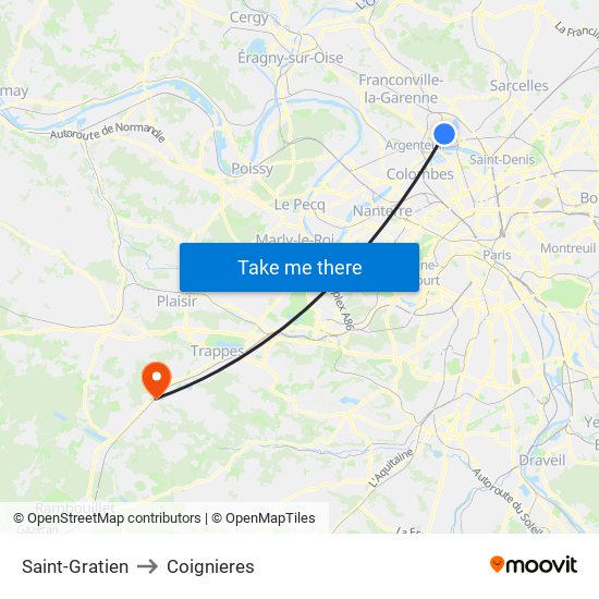Saint-Gratien to Coignieres map