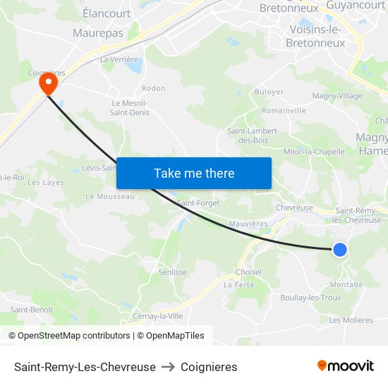 Saint-Remy-Les-Chevreuse to Coignieres map