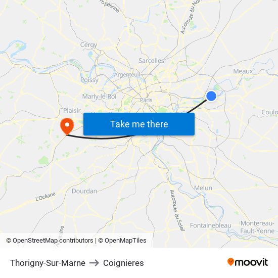 Thorigny-Sur-Marne to Coignieres map