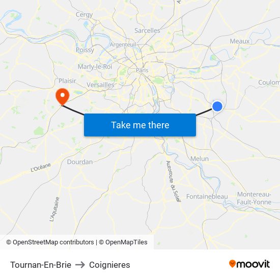 Tournan-En-Brie to Coignieres map