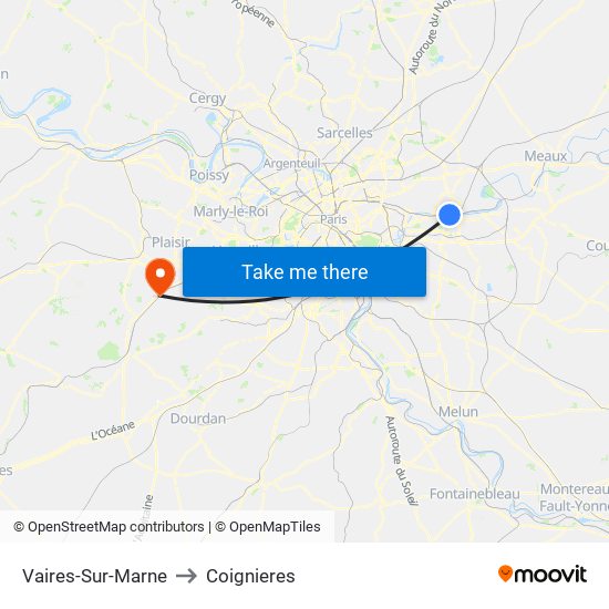 Vaires-Sur-Marne to Coignieres map