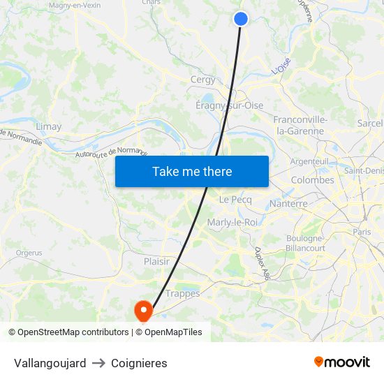 Vallangoujard to Coignieres map