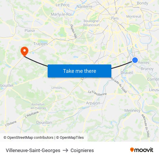 Villeneuve-Saint-Georges to Coignieres map