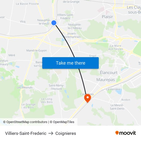 Villiers-Saint-Frederic to Coignieres map
