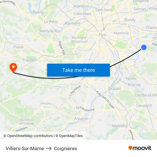 Villiers-Sur-Marne to Coignieres map