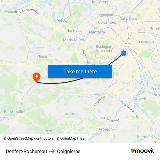 Denfert-Rochereau to Coignieres map