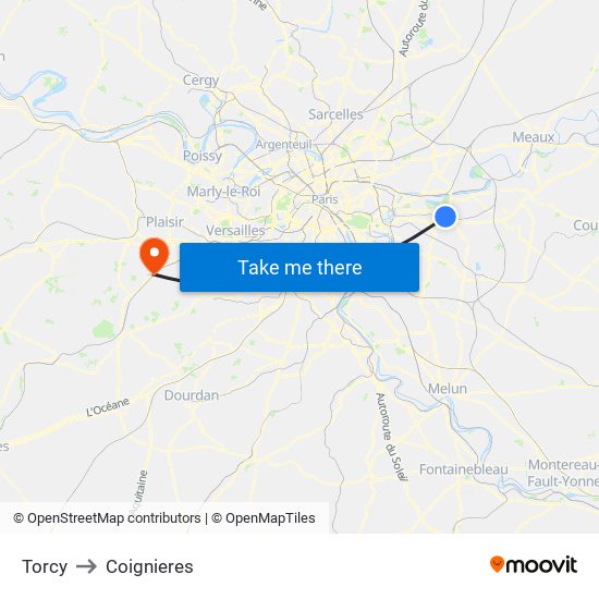 Torcy to Coignieres map