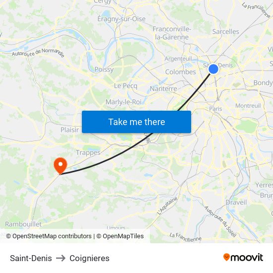 Saint-Denis to Coignieres map