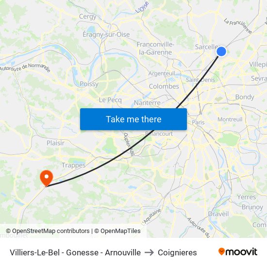 Villiers-Le-Bel - Gonesse - Arnouville to Coignieres map