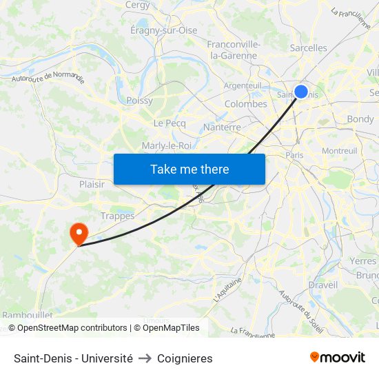 Saint-Denis - Université to Coignieres map