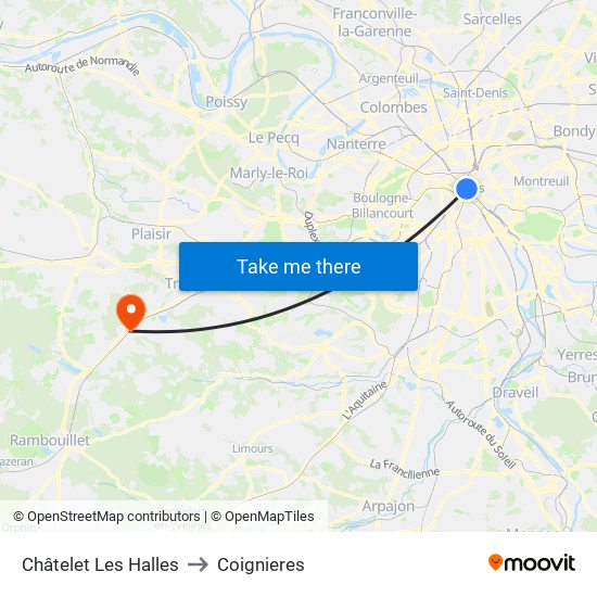 Châtelet Les Halles to Coignieres map