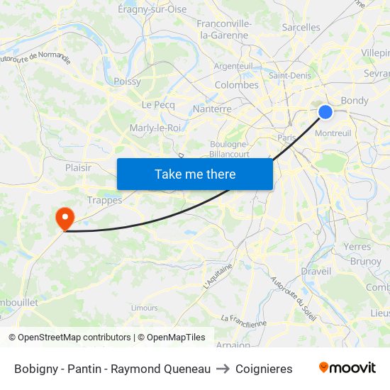 Bobigny - Pantin - Raymond Queneau to Coignieres map