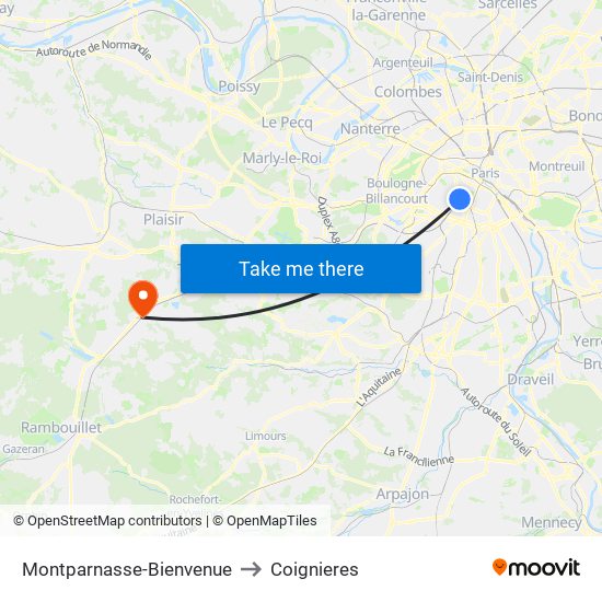 Montparnasse-Bienvenue to Coignieres map