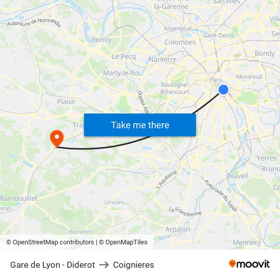 Gare de Lyon - Diderot to Coignieres map