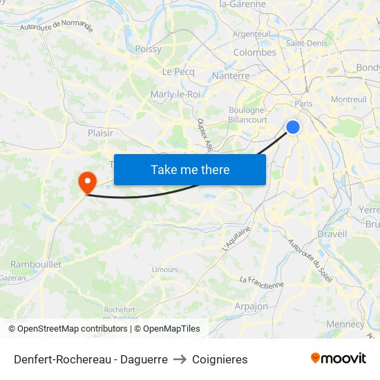 Denfert-Rochereau - Daguerre to Coignieres map
