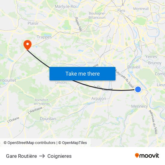 Gare Routière to Coignieres map