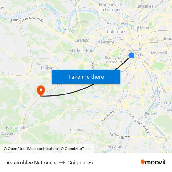 Assemblée Nationale to Coignieres map