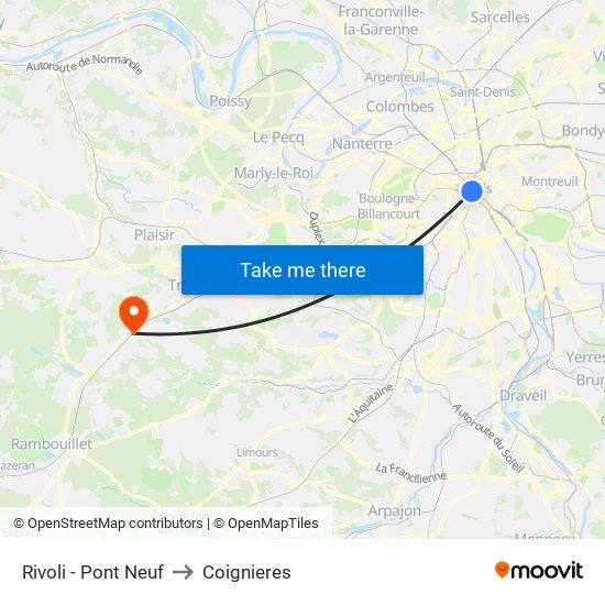 Rivoli - Pont Neuf to Coignieres map