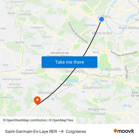 Saint-Germain-En-Laye RER to Coignieres map