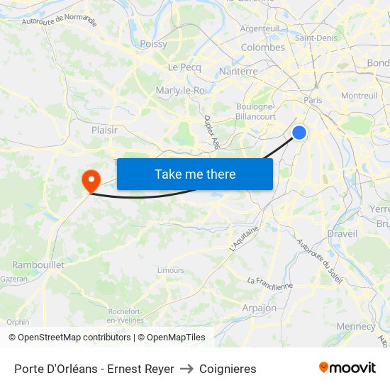 Porte D'Orléans - Ernest Reyer to Coignieres map