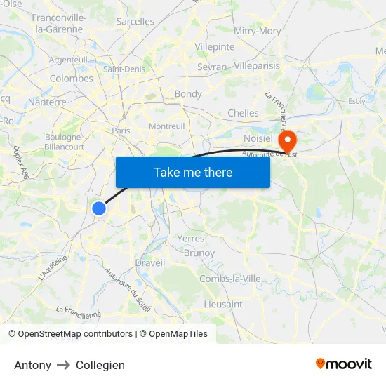 Antony to Collegien map