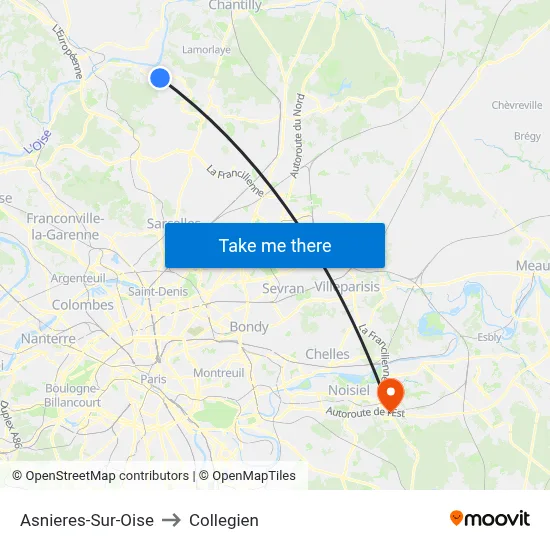 Asnieres-Sur-Oise to Collegien map