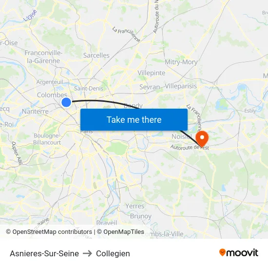 Asnieres-Sur-Seine to Collegien map