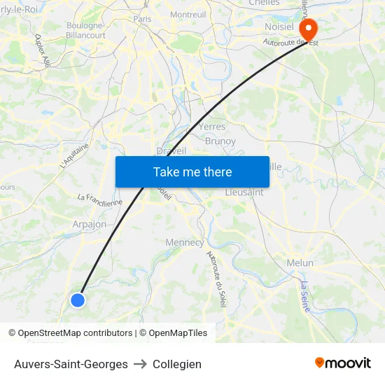Auvers-Saint-Georges to Collegien map