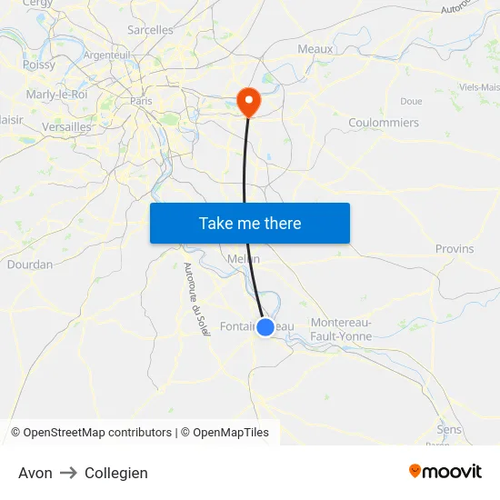 Avon to Collegien map