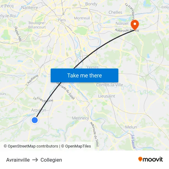 Avrainville to Collegien map