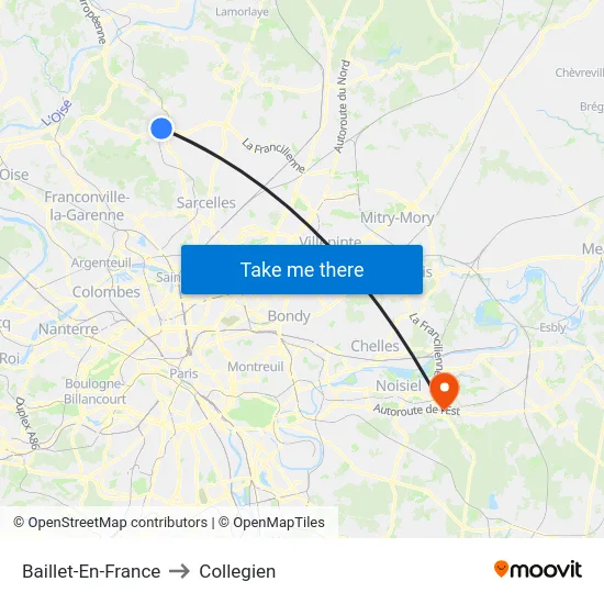 Baillet-En-France to Collegien map