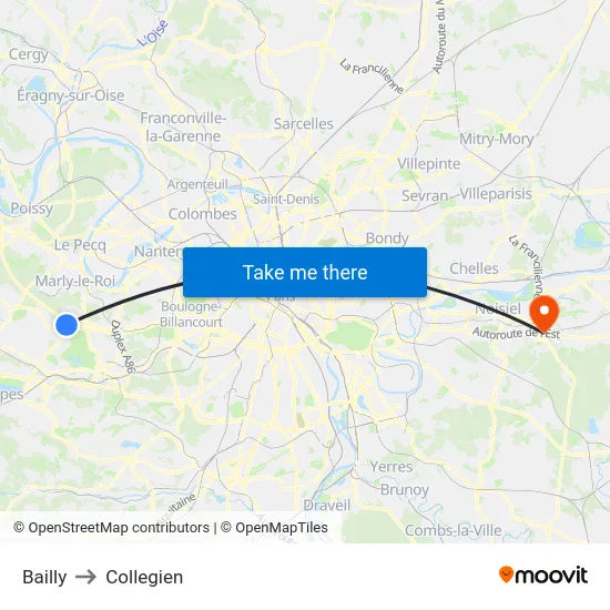 Bailly to Collegien map