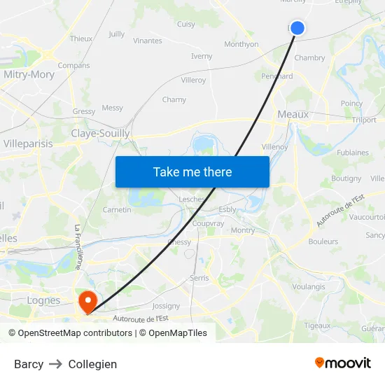 Barcy to Collegien map
