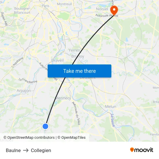 Baulne to Collegien map